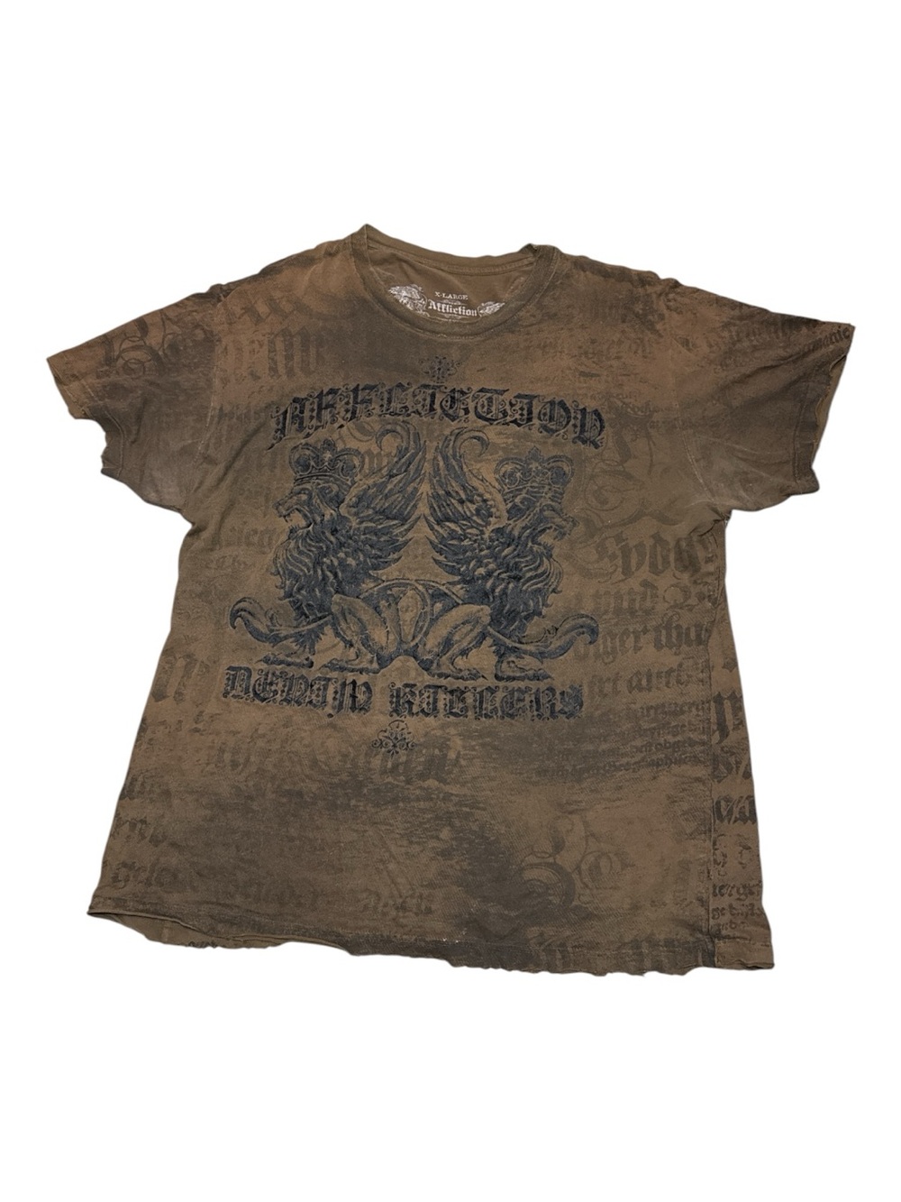 Vintage Affliction Denim Killers Guardian Lion Y2K Brown Distressed XL T-shirt